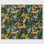 Tropical Tiger Black Botanical Jungle Safari Cats Cadeaupapier (Vlak)