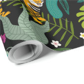 Tropical Tiger Black Botanical Jungle Safari Cats Cadeaupapier (Rol Hoek)