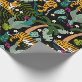 Tropical Tiger Black Botanical Jungle Safari Cats Cadeaupapier (Hoek)