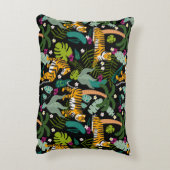 Tropical Tiger Black Botanical Oerwoud Safari Cats Accent Kussen (Achterkant (Verticaal))