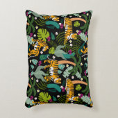 Tropical Tiger Black Botanical Oerwoud Safari Cats Accent Kussen (Voorkant(Verticaal))