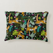Tropical Tiger Black Botanical Oerwoud Safari Cats Accent Kussen (Achterkant)