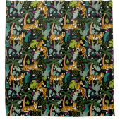 Tropical Tiger Black Botanical Oerwoud Safari Cats Douchegordijn (Voorkant)