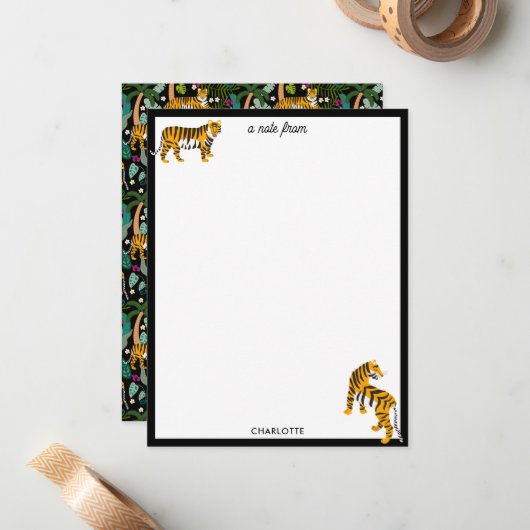 Tropical Tiger Black Botanical Oerwoud Safari Cats Notitiekaartje (Voorkant / Achterkant in situ)