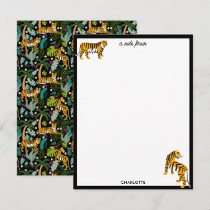 Tropical Tiger Black Botanical Oerwoud Safari Cats Notitiekaartje
