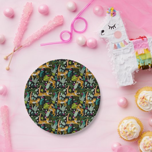 Tropical Tiger Black Botanical Oerwoud Safari Cats Papieren Bordje (Feest)