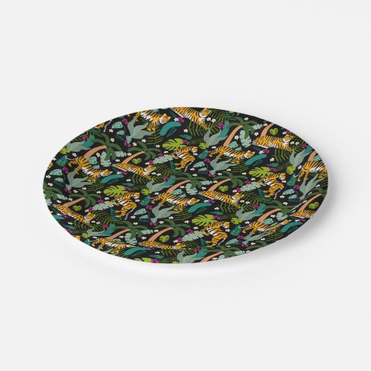 Tropical Tiger Black Botanical Oerwoud Safari Cats Papieren Bordje (Gekanteld)