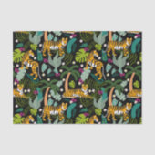 Tropical Tiger Black Botanical Oerwoud Safari Cats Tissuepapier (Voorkant)