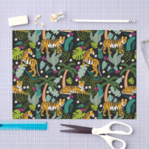 Tropical Tiger Black Botanical Oerwoud Safari Cats Tissuepapier