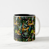 Tropical Tiger Black Botanical Oerwoud Safari Cats Tweekleurige Koffiemok (Voorkant rechts)