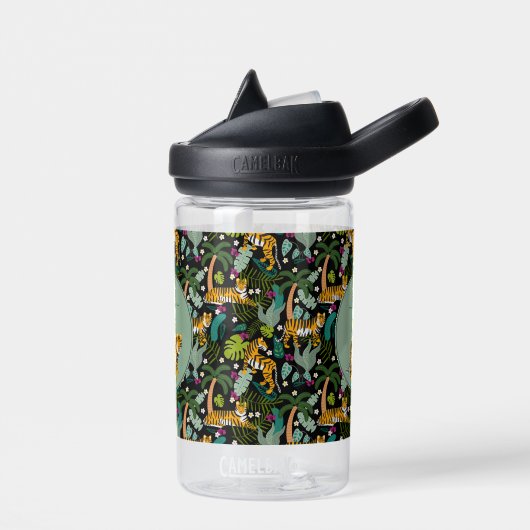Tropical Tiger Black Botanical Oerwoud Safari Kind Waterfles (Links)