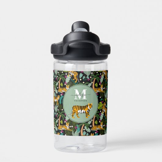 Tropical Tiger Black Botanical Oerwoud Safari Kind Waterfles (Achterkant)