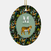 Tropical Tiger Black Botanical Oerwoud Safari Naam Keramisch Ornament (Rechts)