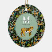 Tropical Tiger Black Botanical Oerwoud Safari Naam Keramisch Ornament (Links)