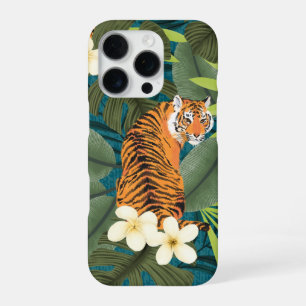 Tropical Tiger Hawaiian Palm Jungle Teal iPhone 16 Pro Hoesje