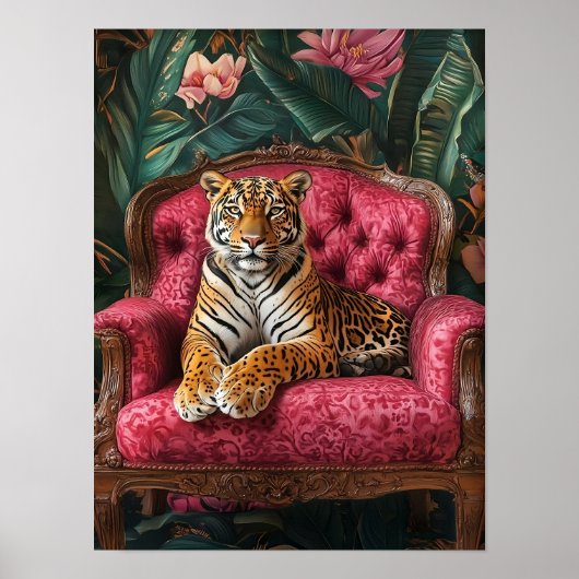 Tropical Tiger on Pink Sofa Poster Eclectic Tiger (Voorkant)