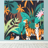 Tropical Tiger Trio Canvas Afdruk (Insitu (Houten vloer))