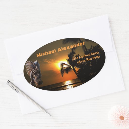 Tropical Tiki adreslabel Ovale Sticker (Envelop)