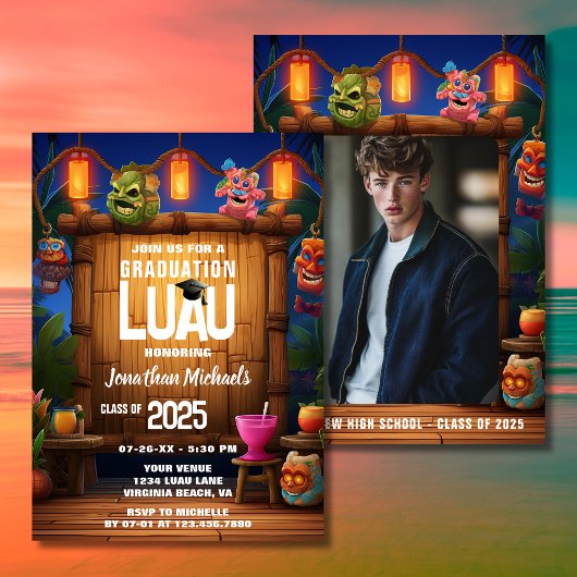 Tropical Tiki Hawaiian Luau Foto Afstuderen Kaart