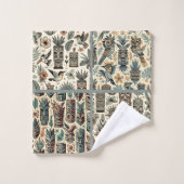  Tropical Tiki Masks en Birds Grey Green Bad Handdoek (Wasdoekje)