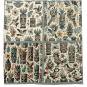  Tropical Tiki Masks en Birds Grey Green Douchegordijn (Voorkant)