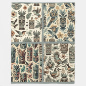 Tropical Tiki Masks en Birds Grey Green Fleece Deken (Voorkant)