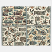 Tropical Tiki Masks en Birds Grey Green Fleece Deken (Voorkant (Horizontaal))