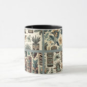  Tropical Tiki Masks en Birds Grey Green Mok (Midden)