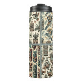 Tropical Tiki Masks en Birds Grey Green Thermosbeker (Voorkant)