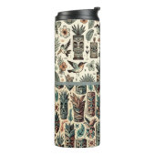 Tropical Tiki Masks en Birds Grey Green Thermosbeker (Gedraaid links)