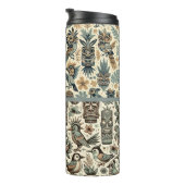 Tropical Tiki Masks en Birds Grey Green Thermosbeker (Geroteerd rechts)
