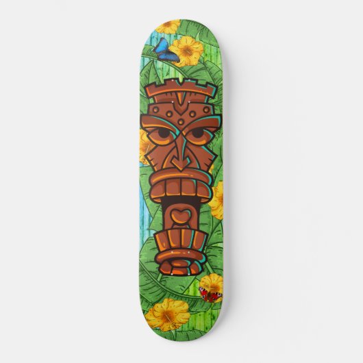 Tropical Tiki Totem Polynesian Theme Banana Leaves Persoonlijk Skateboard (Voorkant)