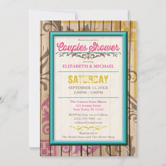 Tropical Tiki Wood Tattoo Couples Shower Invite Kaart (Voorkant)