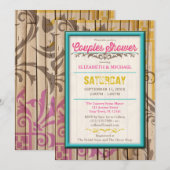 Tropical Tiki Wood Tattoo Couples Shower Invite Kaart (Voorkant / Achterkant)