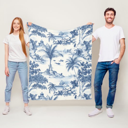 Tropical Toile de Jouy Fleece Deken (In situ)