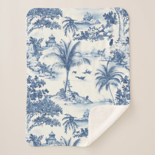 Tropical Toile de Jouy Sherpa Deken (Voorkant)
