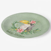 Tropical Toucan Bird Floral Baby shower Papieren Bordje (Gekanteld)