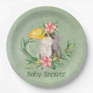 Tropical Toucan Bird Floral Baby shower Papieren Bordje