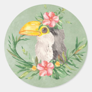 Tropical Toucan Bird Floral Baby shower Ronde Sticker