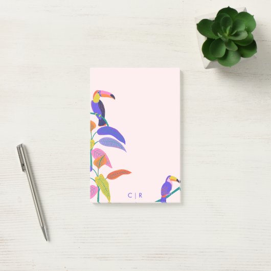 Tropical Toucan Bright Neon Monogram Blush Pink Post-it® Notes (Kantoor)