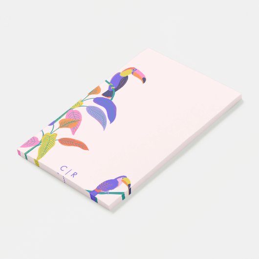 Tropical Toucan Bright Neon Monogram Blush Pink Post-it® Notes (Schuin)