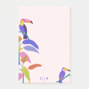 Tropical Toucan Bright Neon Monogram Blush Pink Post-it® Notes