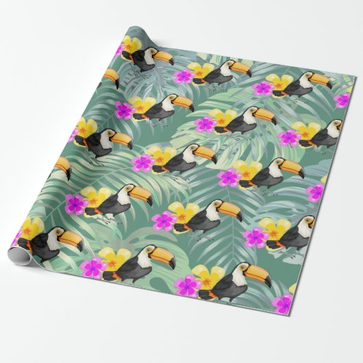 Tropical Toucan Design Wrapping Paper Roll Cadeaupapier (Uitgerold)