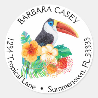 Tropical Toucan Waterverf Retouradreslabel Ronde Sticker