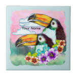 Tropical Toucans  Tegeltje<br><div class="desc">Tropical Toucans tile by ArtMuvz Illustration. Matching toucans apparel and beach gifts. To personalize  add your name or add text instead. Customize this  Toucan tile  to make it uniquely yours or to give as a personalized gift</div>