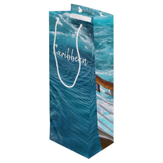 Tropical Turquoise Caribbean Ocean Cruise Foto Wijn Cadeautas (Achterkant Gekanteld)