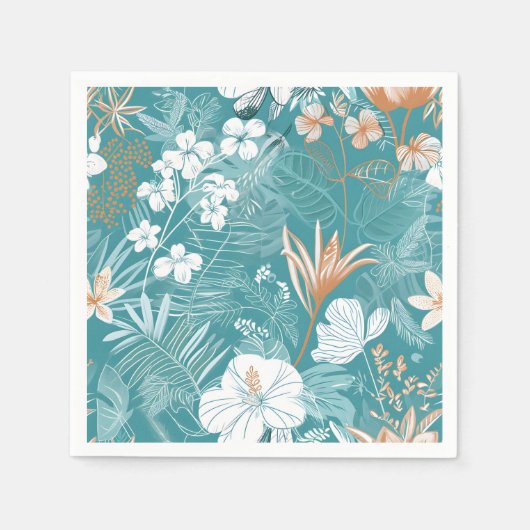 Tropical Turquoise & Terracotta Hibiscus Floral  Servet (Voorkant)