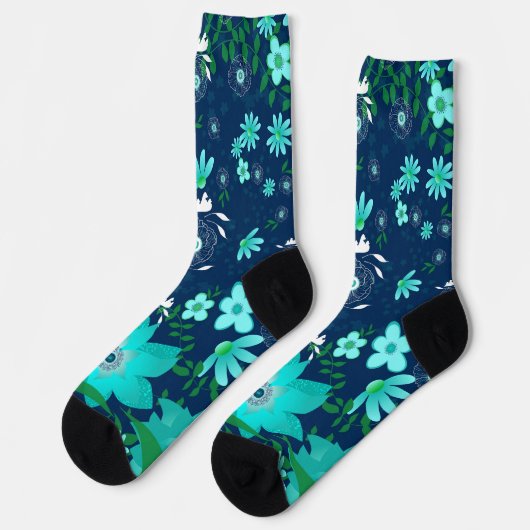 Tropical Vibes Girlie Floral Turquoise Navy Sokken (Links)