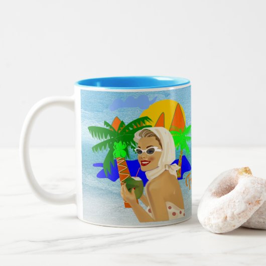 Tropical Vibes Lady Tweekleurige Koffiemok (Met donut)