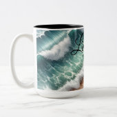 Tropical Vibrant Sand Beach Gepersonaliseerde naam Tweekleurige Koffiemok (Links)